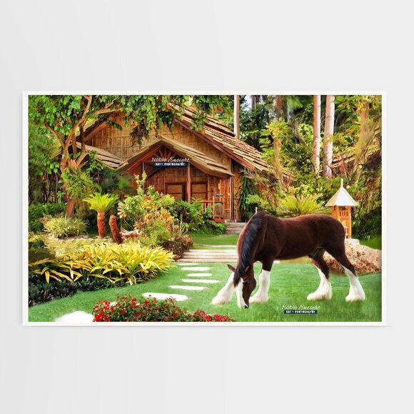 NobleCaptures Other - 12x18 Clydesdale Horse Landscape Fantasy Home Composite Oil Painting Art Print